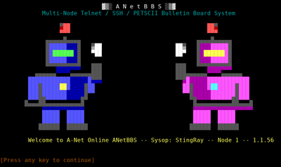 Intro screen of A-Net Online (Linux)