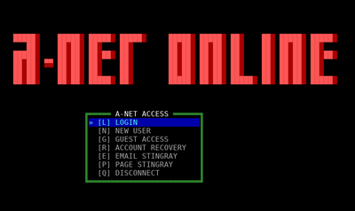 Intro screen of A-Net Online (Synchronet)