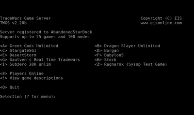Intro screen of Abandoned StarDock TWGS