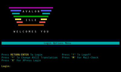 Intro screen of Avalon Isle BBS