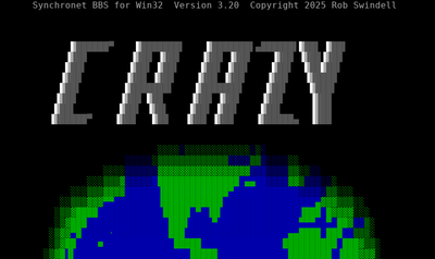 Intro screen of Crazy World BBS (Synchronet)