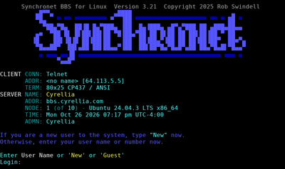 Intro screen of Cyrellia BBS