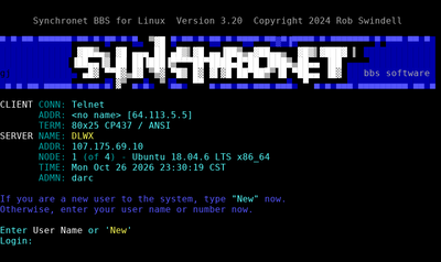 Intro screen of DLWX BBS