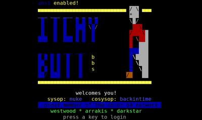 Intro screen of Itchy Butt BBS (Color 64)