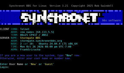 Intro screen of Stormgate BBS